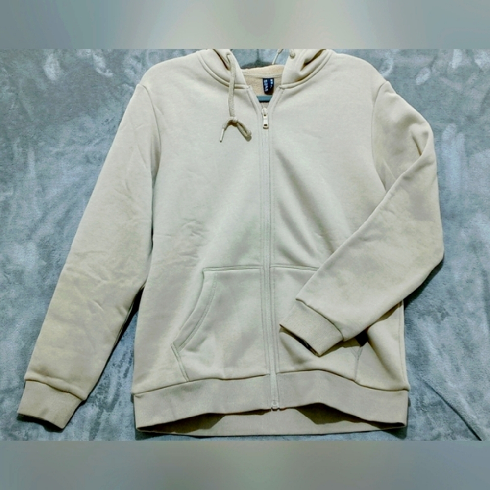 Beige full length Zip-Up Hoodie